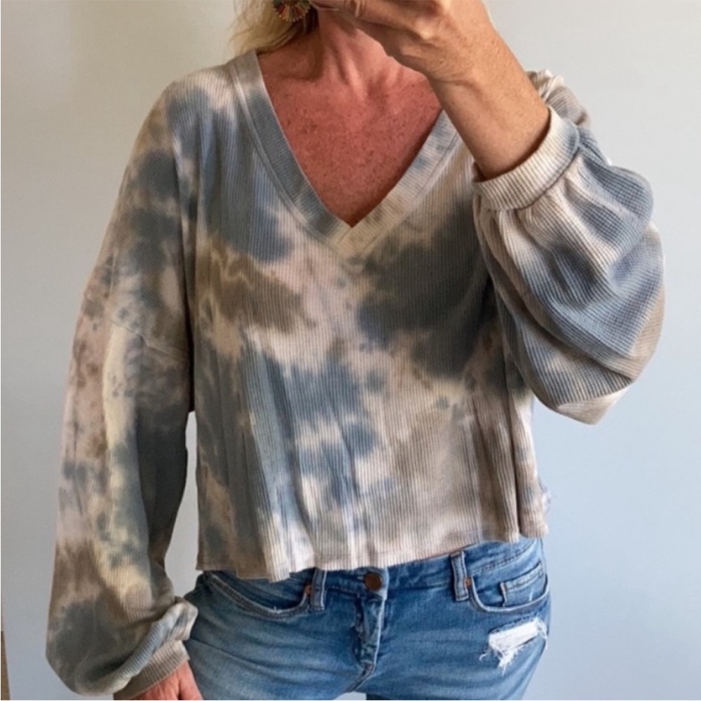 Cropped, Blue & Grey Tie Dye Top - Picture 7 of 8